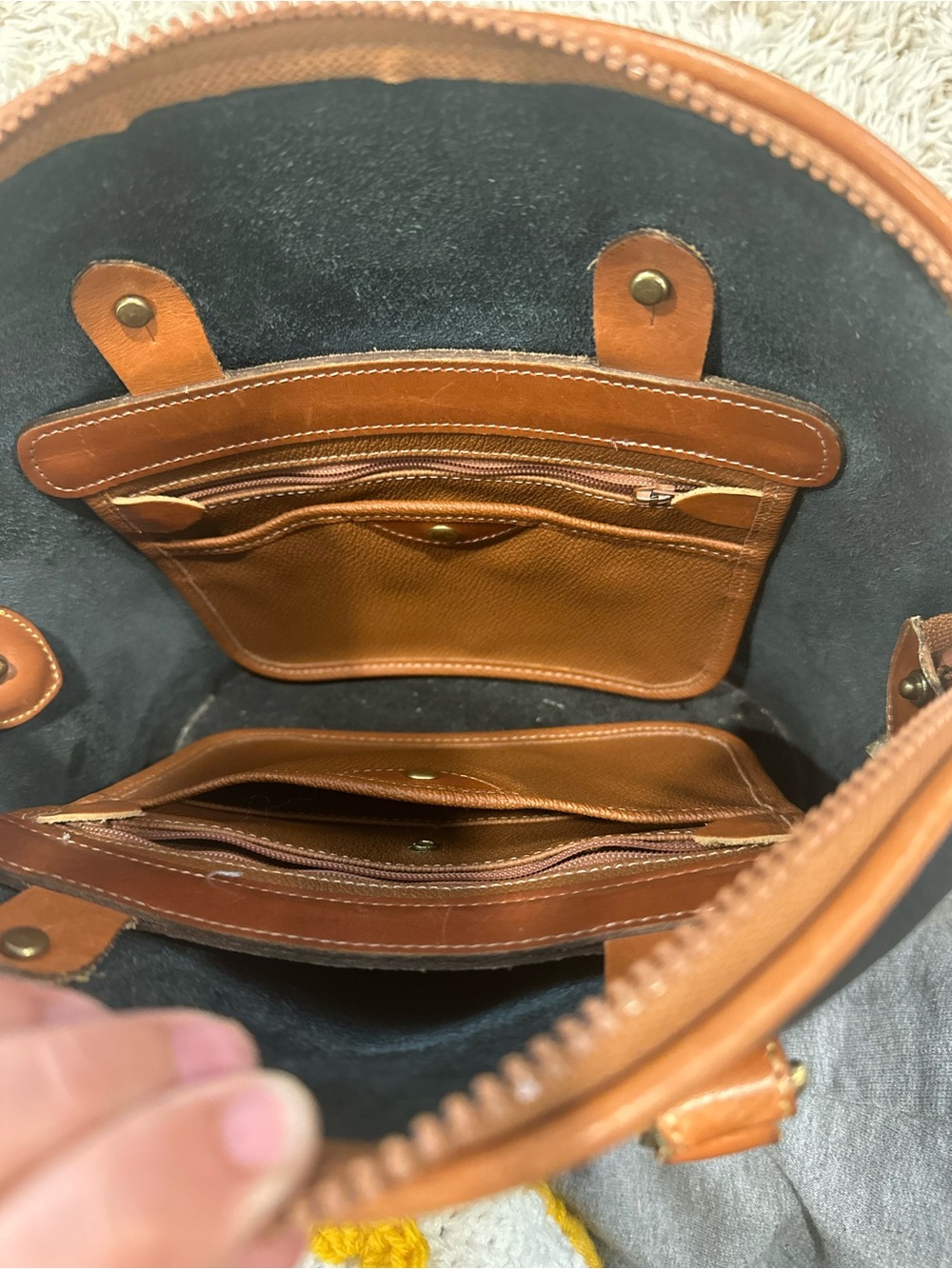 Dooney & Bourke Black Pebbled Leather Satchel with Brown Trim - Picture 9 of 10
